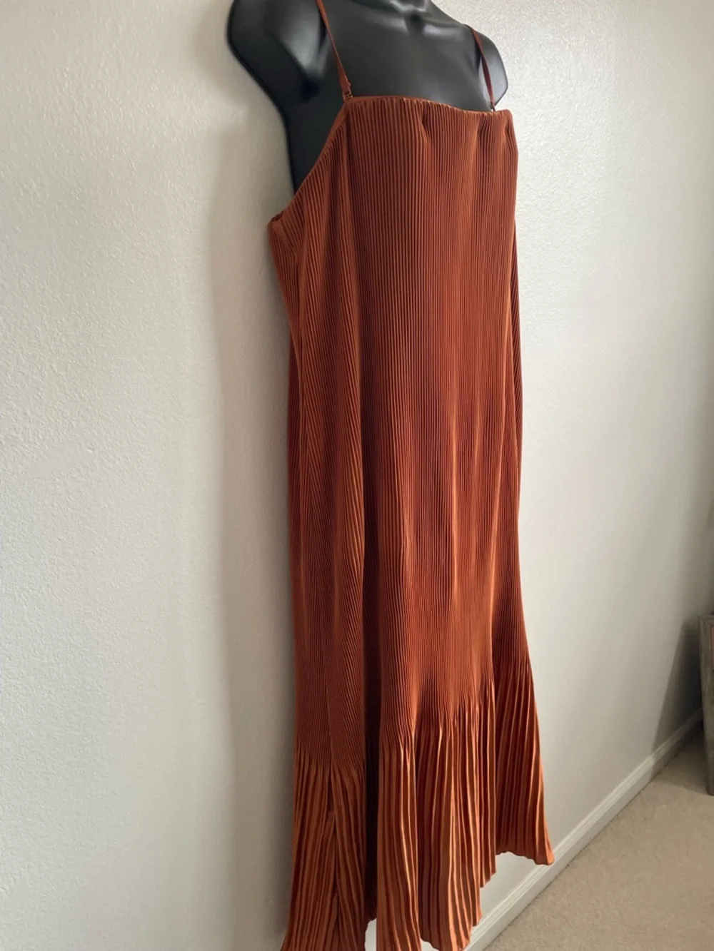 Abercrombie & Fitch Pleated Satin Midi Dress Rust Orange Slip Dress XLP